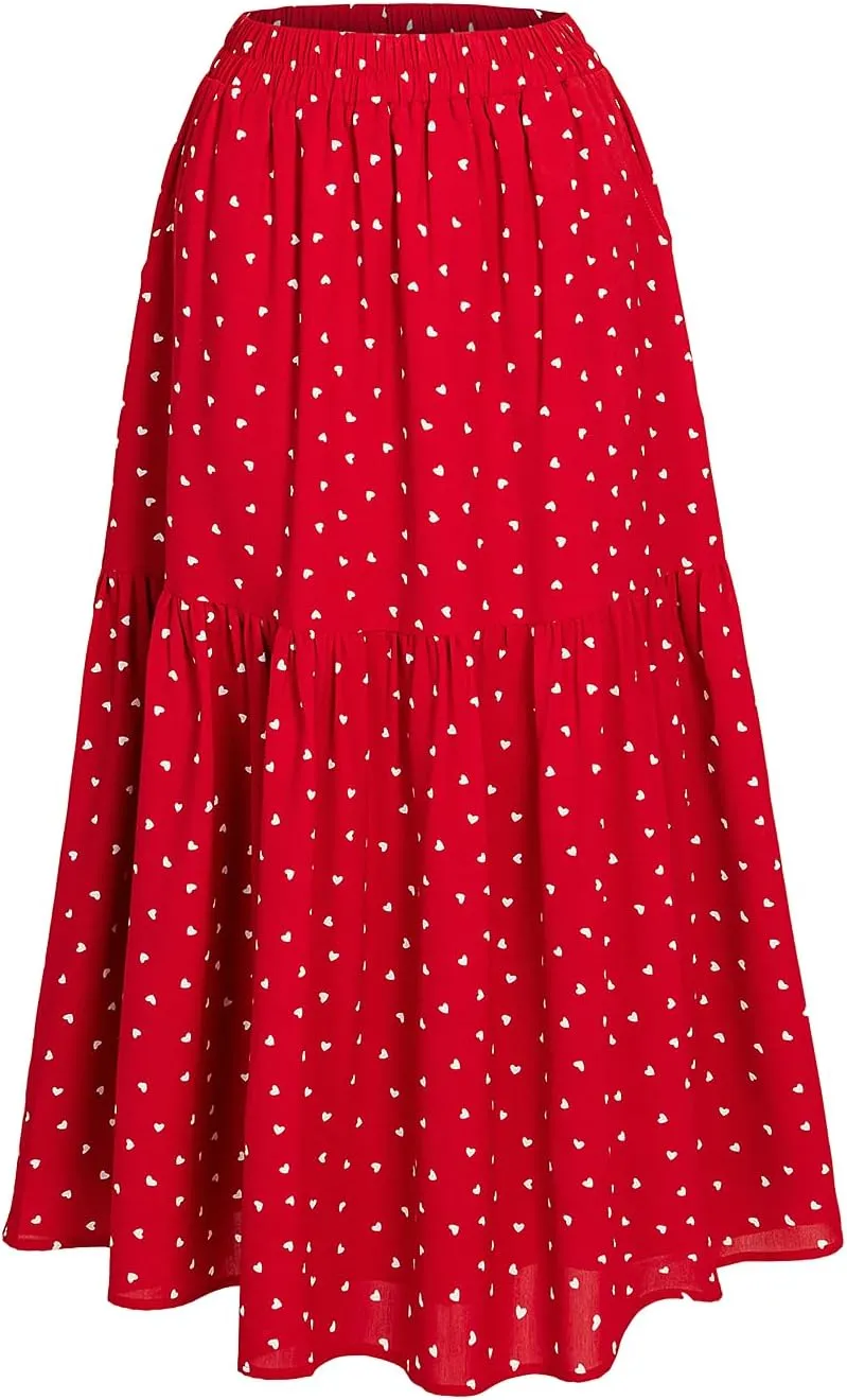 Women's Elastic Waist Skirt in Spring Summer Autumn and Winter Big Pleated Skirt with Pockets