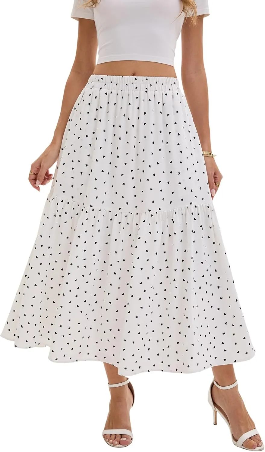 Women's Elastic Waist Skirt in Spring Summer Autumn and Winter Big Pleated Skirt with Pockets