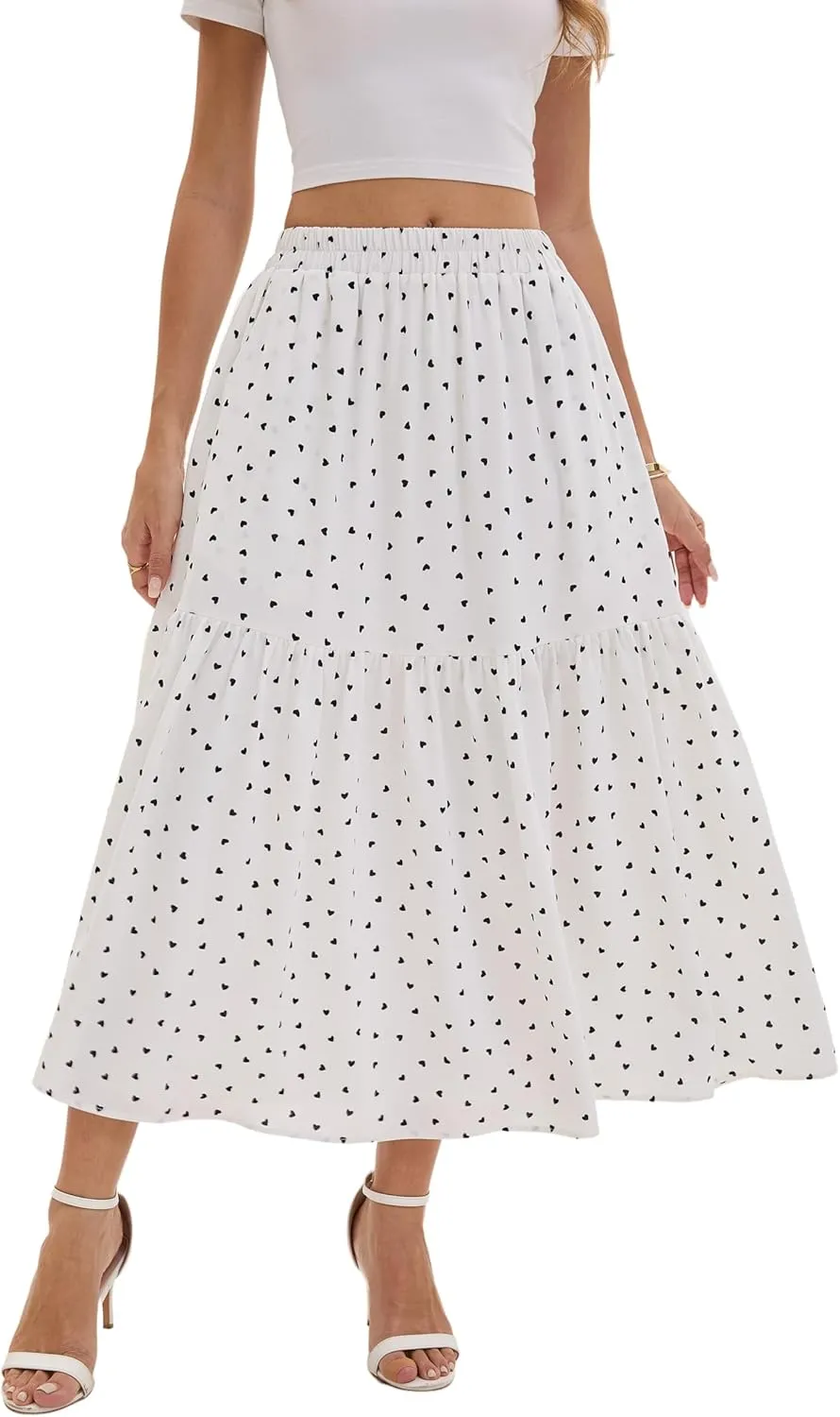 Women's Elastic Waist Skirt in Spring Summer Autumn and Winter Big Pleated Skirt with Pockets