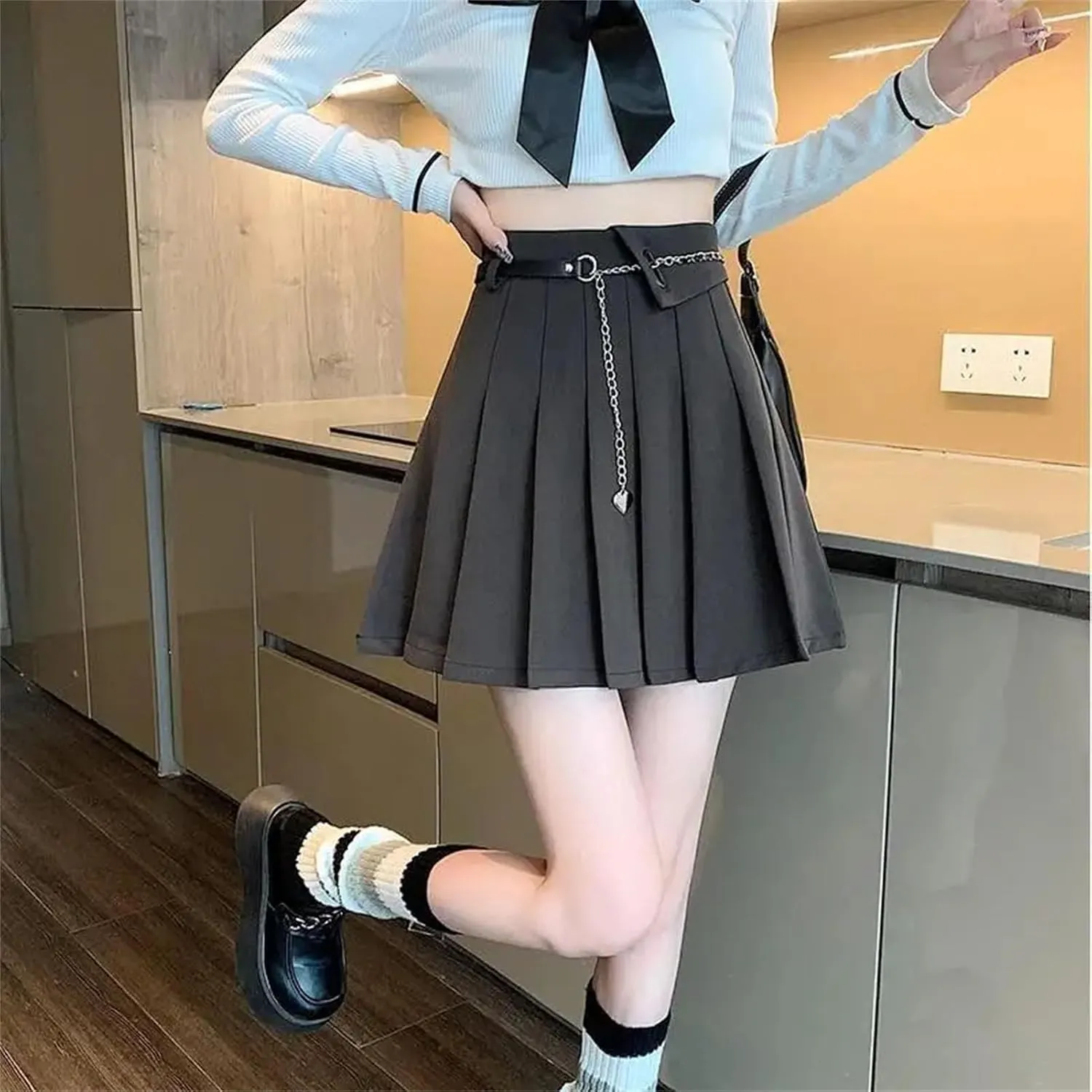 Women's Fashion High Waist Slim Casual Versatile Skirt Summer Solid Color A-Line Pleated Skirt