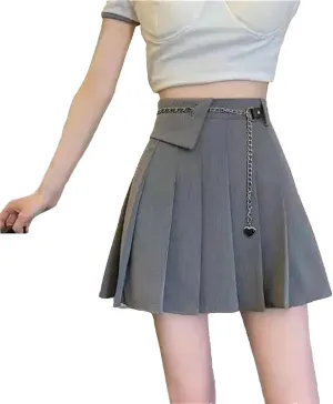 Women's Fashion High Waist Slim Casual Versatile Skirt Summer Solid Color A-Line Pleated Skirt