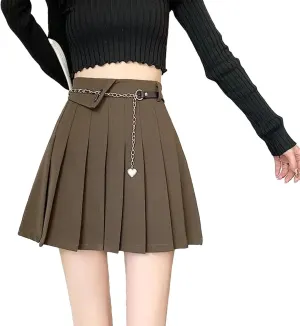Women's Fashion High Waist Slim Casual Versatile Skirt Summer Solid Color A-Line Pleated Skirt