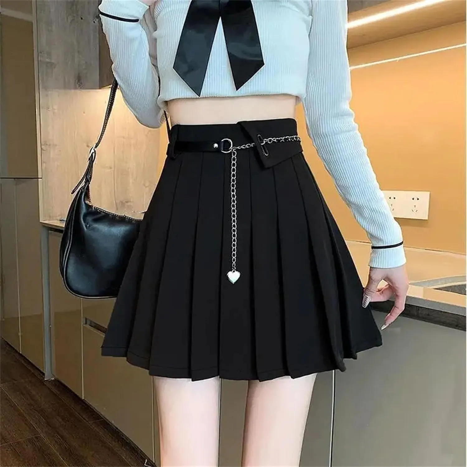 Women's Fashion High Waist Slim Casual Versatile Skirt Summer Solid Color A-Line Pleated Skirt