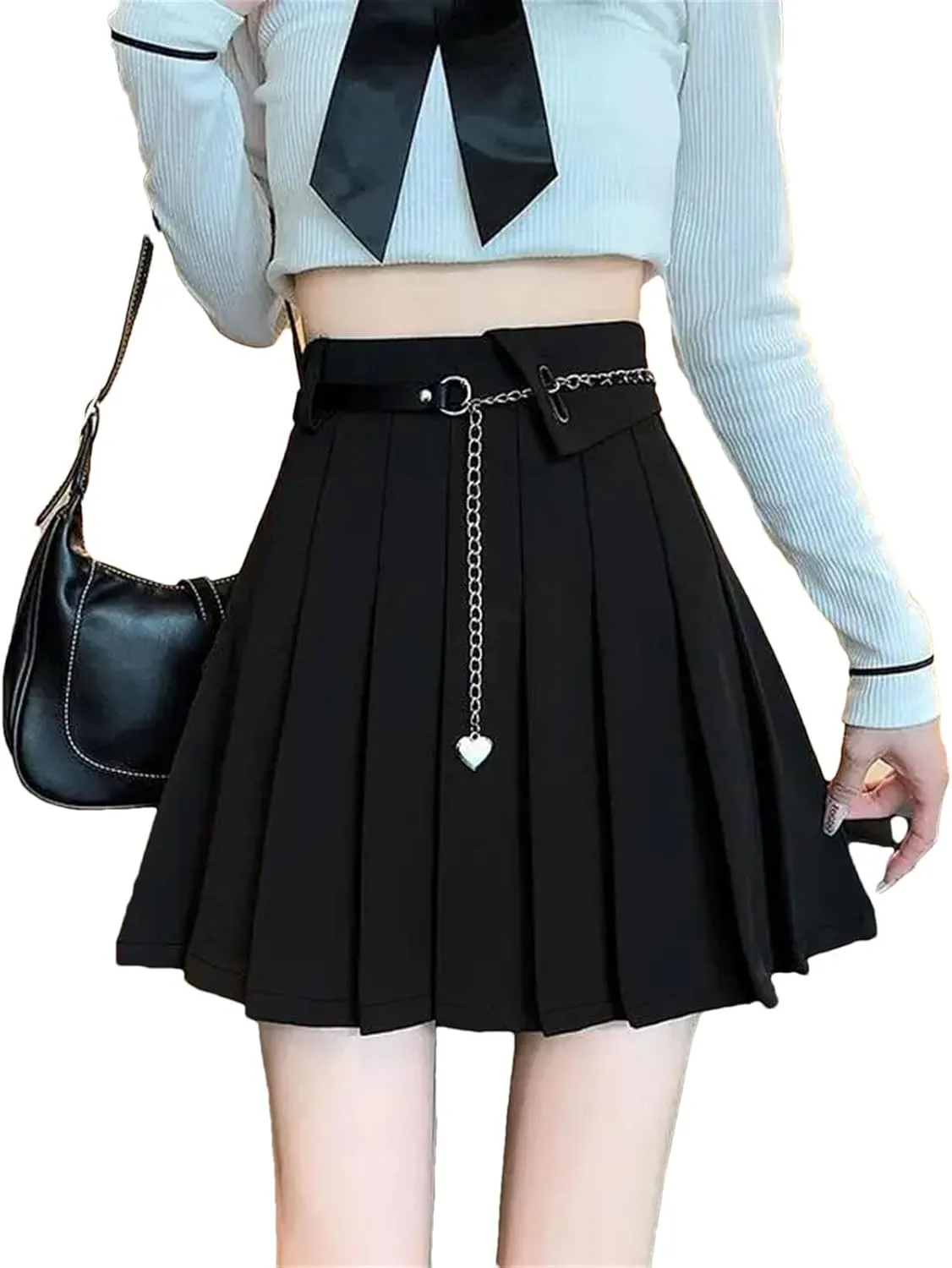 Women's Fashion High Waist Slim Casual Versatile Skirt Summer Solid Color A-Line Pleated Skirt