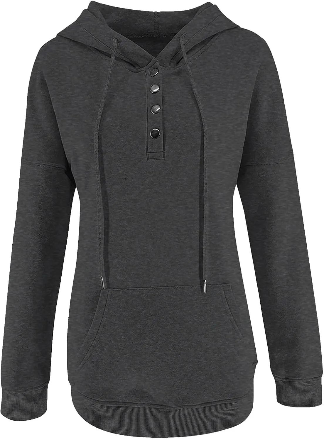 Womens Fashion Hoodies Long Sleeve Button Sweatshirts V Neck Drawstring Shirts Comfy Casual Plain Tops with Pockets