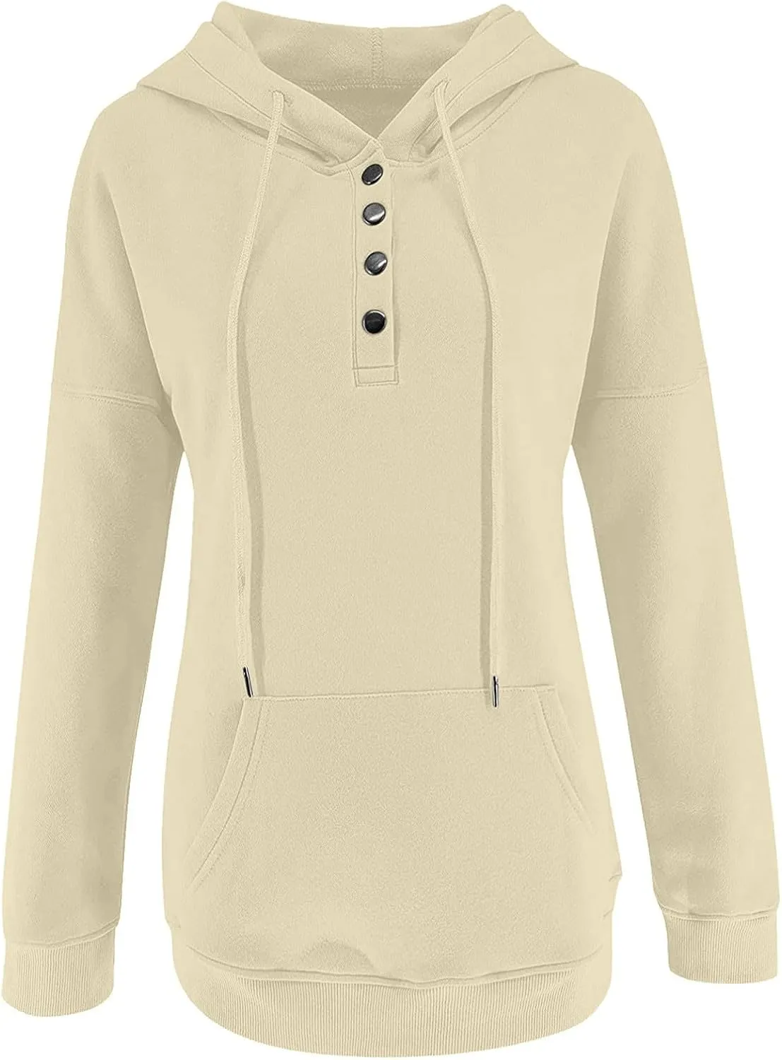 Womens Fashion Hoodies Long Sleeve Button Sweatshirts V Neck Drawstring Shirts Comfy Casual Plain Tops with Pockets