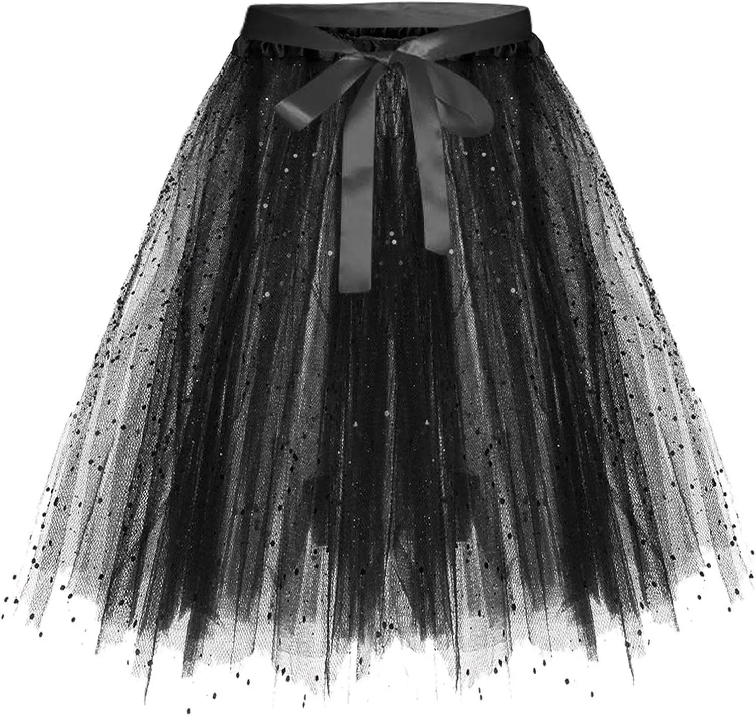 Womens Fashion Solid Lace Up Bow Puffy Skirt Tulle Bubble A Line Fairy Skirts Carnival Party Sequin Performance Skirt