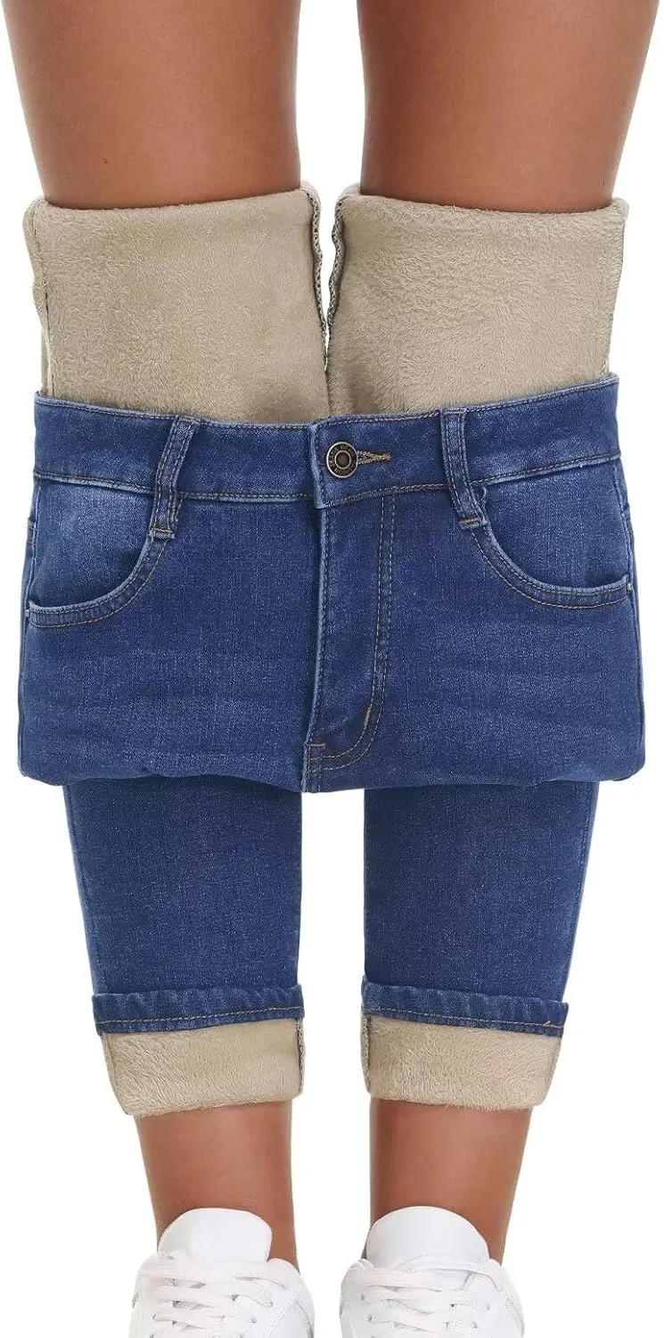 Women's Fleece Lined Jeans Skinny High Waisted Winter Thick Fleece Warm Stretch Fleece Lining Women Jeans Pants