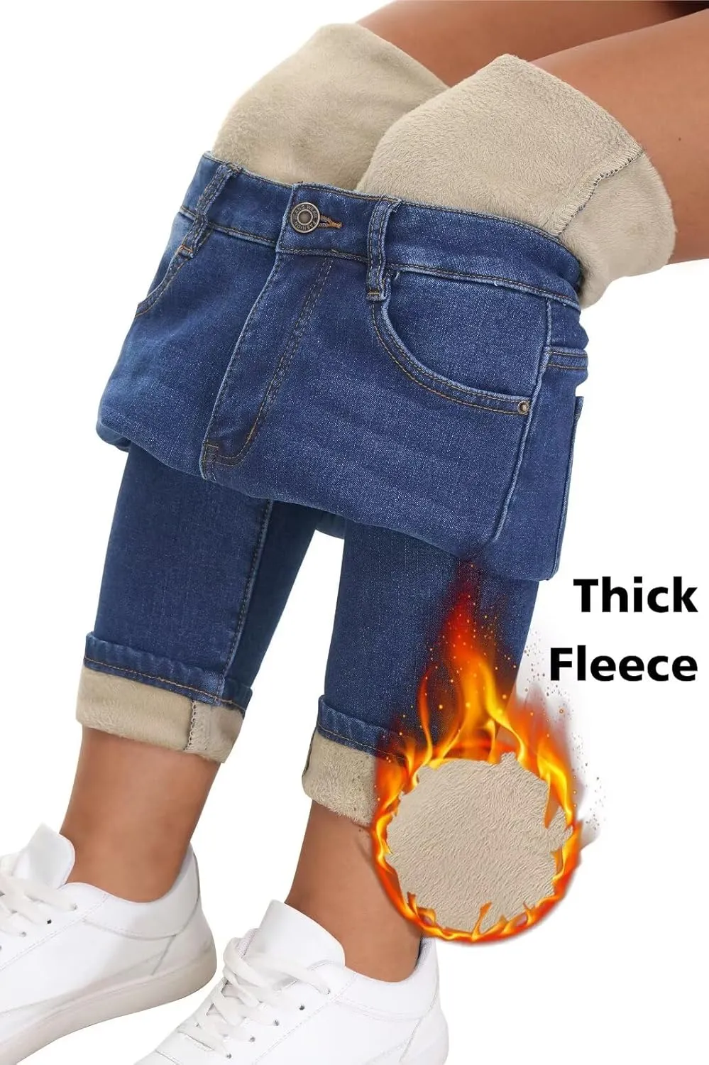 Women's Fleece Lined Jeans Skinny High Waisted Winter Thick Fleece Warm Stretch Fleece Lining Women Jeans Pants