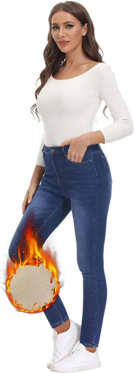 Women's Fleece Lined Jeans Skinny High Waisted Winter Thick Fleece Warm Stretch Fleece Lining Women Jeans Pants
