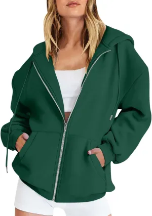 Women's Full Zip Up Hoodie Long Sleeve Hooded Sweatshirts Casual Fall Jacket Coat 2024 Fashion Outfits
