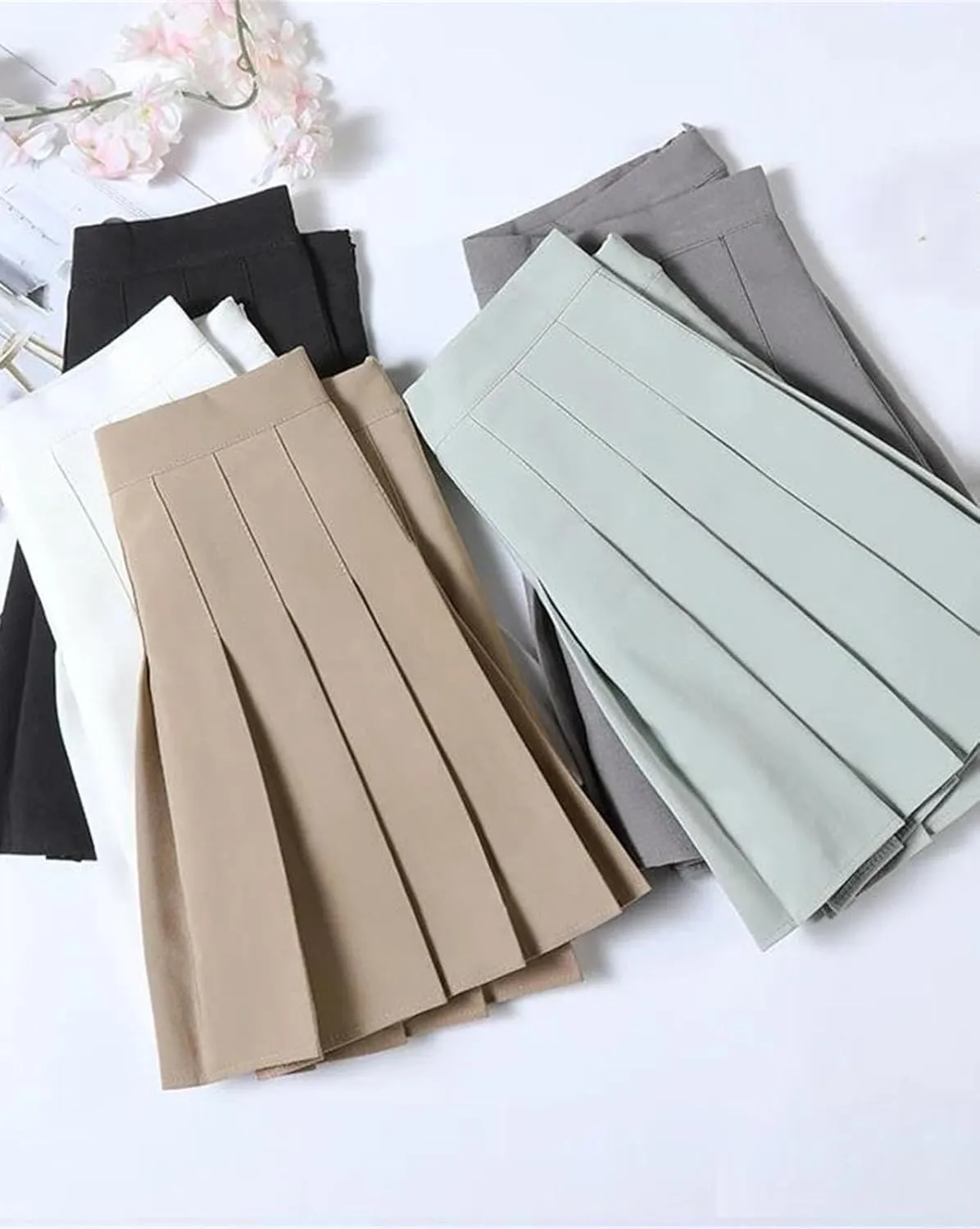 Women's High Waist A Line Mini Skirt Summer Solid Color Pleated Skirt Holiday Beach Skirt