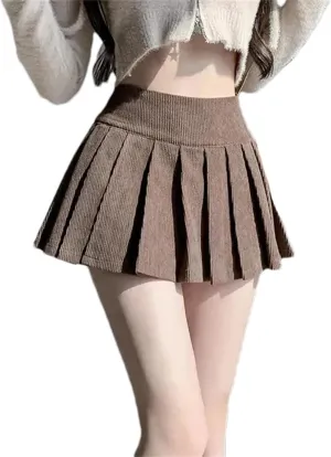 Women's High Waist Casual Vintage A-Line Corduroy Pleated Mini Skirt - Athletic Skort Tennis Skirts