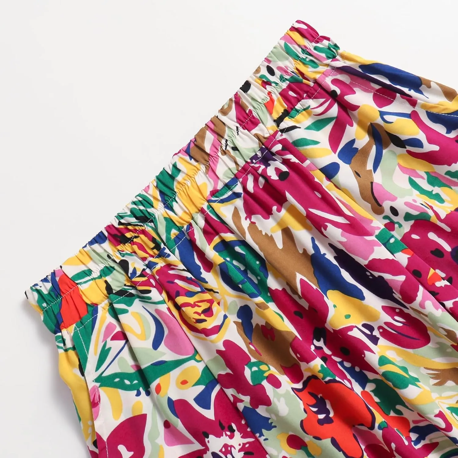 Women's High Waist Elastic Waist Skirt Printed with Pocket A-line Skirt in Spring Summer and Autumn