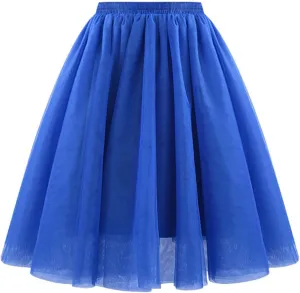 Womens High Waist Pleated Mesh Skirt Loose Soft Drape Mid Length Skirts Tulle Bubble Tutu Skirt 2025 Trendy Clothes