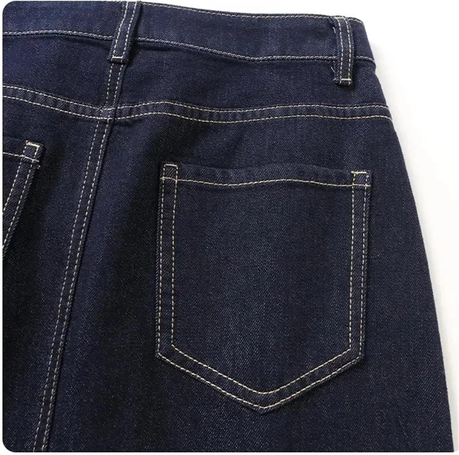 Women's High-Waisted A-Line Slimming Denim Skirt  Straight-Leg Summer Split Pockets Midi Jean Skirt Casual Stretch