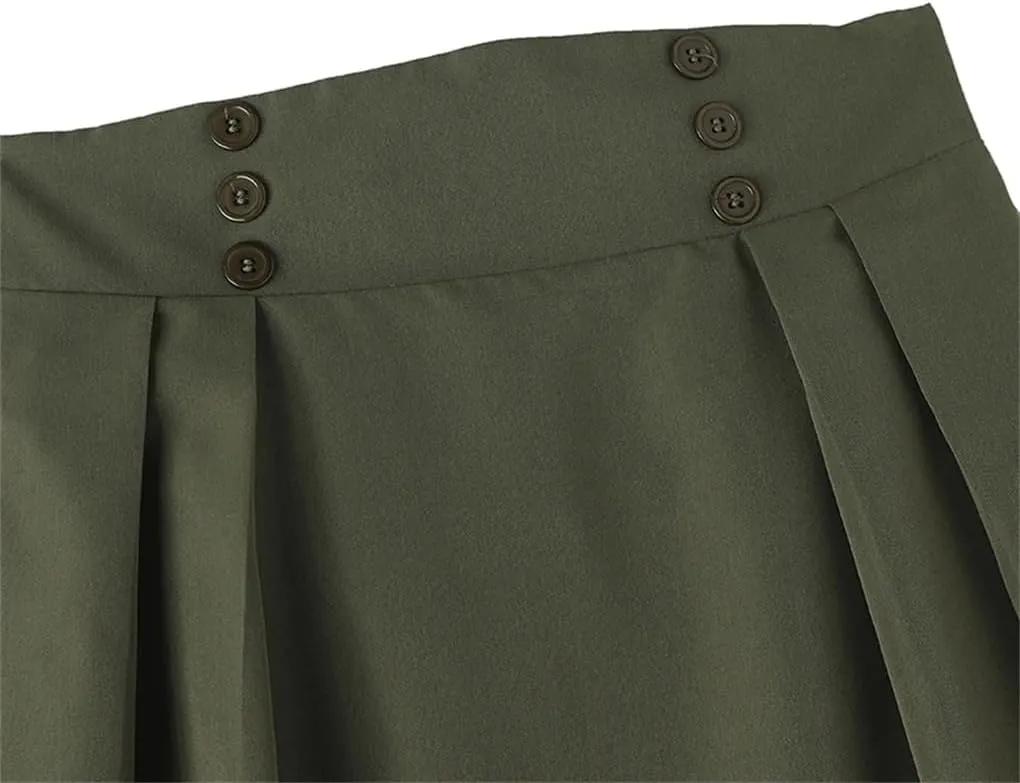 Women's High Waisted Double Breasted A-Line Skirt Solid Color Casual Loose Plus Size Office Long Skirt