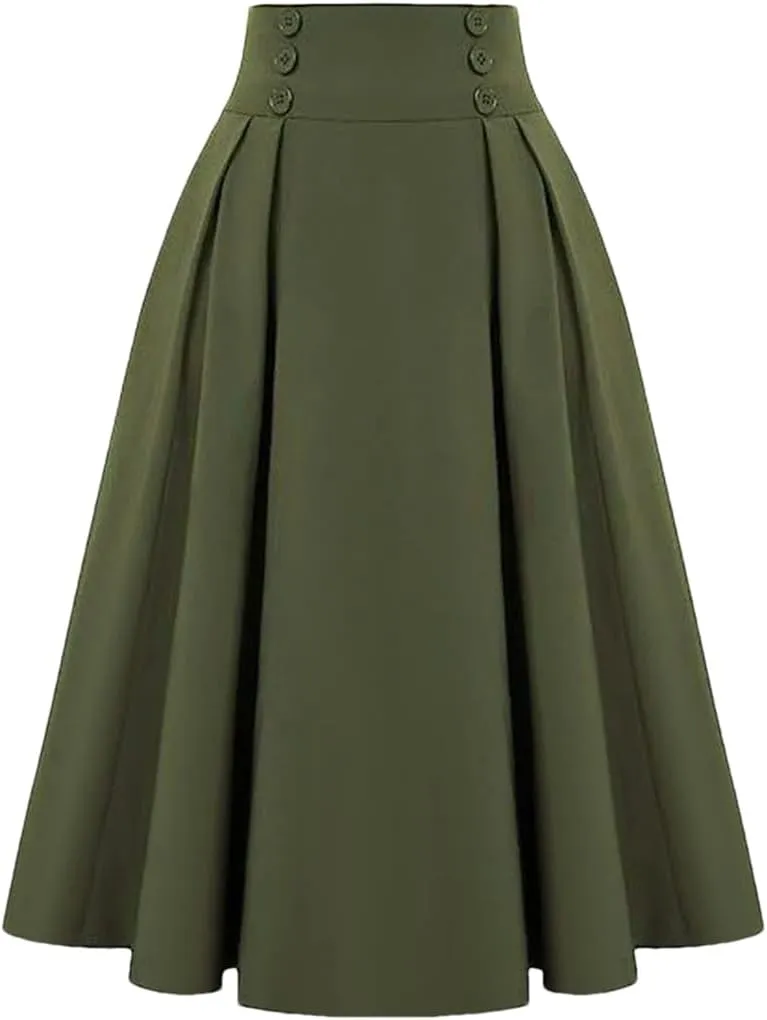 Women's High Waisted Double Breasted A-Line Skirt Solid Color Casual Loose Plus Size Office Long Skirt