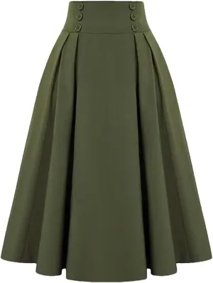 Women's High Waisted Double Breasted A-Line Skirt Solid Color Casual Loose Plus Size Office Long Skirt