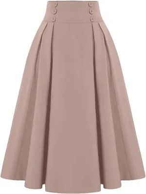 Women's High Waisted Double Breasted A-Line Skirt Solid Color Casual Loose Plus Size Office Long Skirt