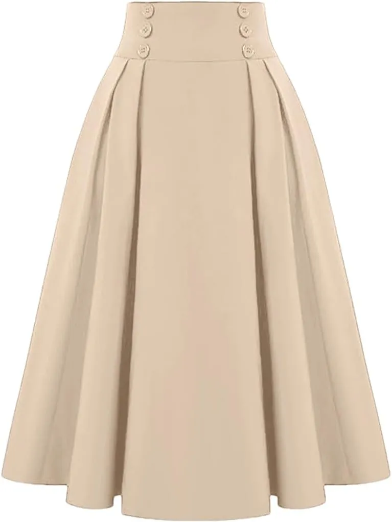 Women's High Waisted Double Breasted A-Line Skirt Solid Color Casual Loose Plus Size Office Long Skirt