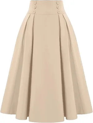 Women's High Waisted Double Breasted A-Line Skirt Solid Color Casual Loose Plus Size Office Long Skirt