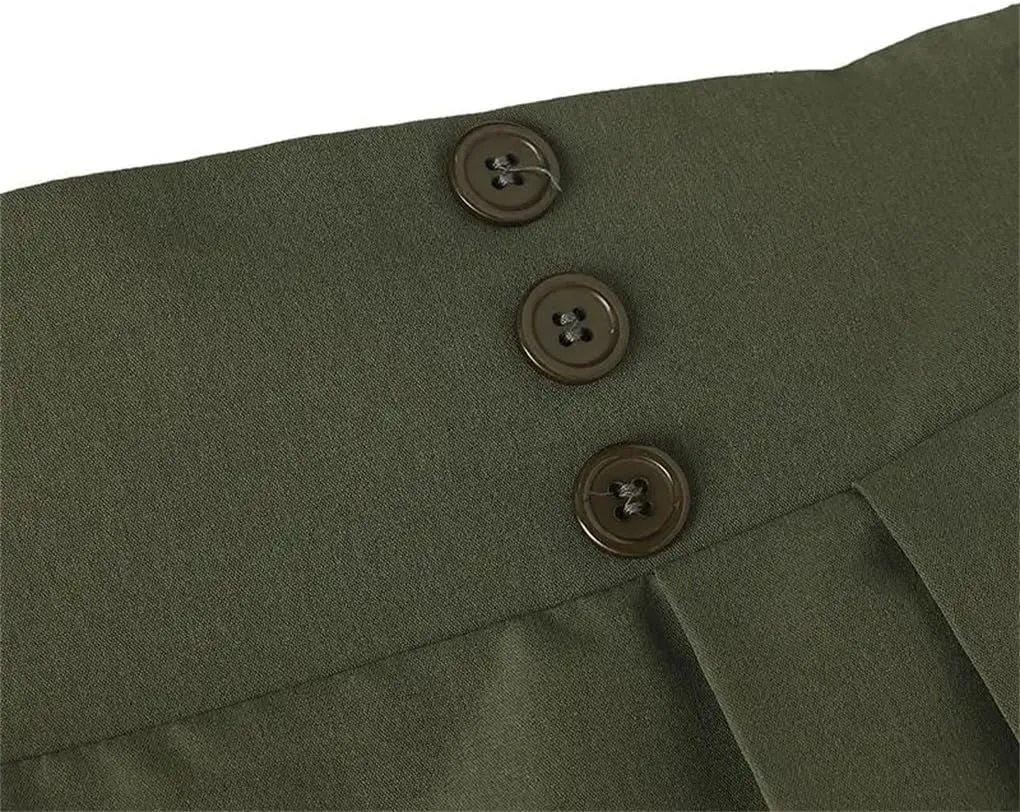 Women's High Waisted Double Breasted A-Line Skirt Solid Color Casual Loose Plus Size Office Long Skirt