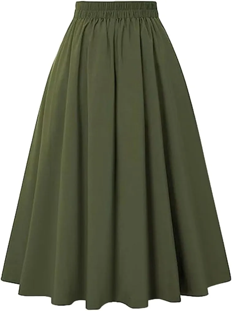 Women's High Waisted Double Breasted A-Line Skirt Solid Color Casual Loose Plus Size Office Long Skirt