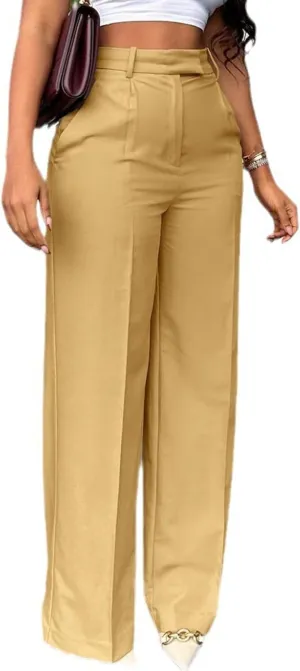 Women's High Waisted Dress Pants Stretchy Business Casual Pants Straight Leg Work Trousers with Pockets