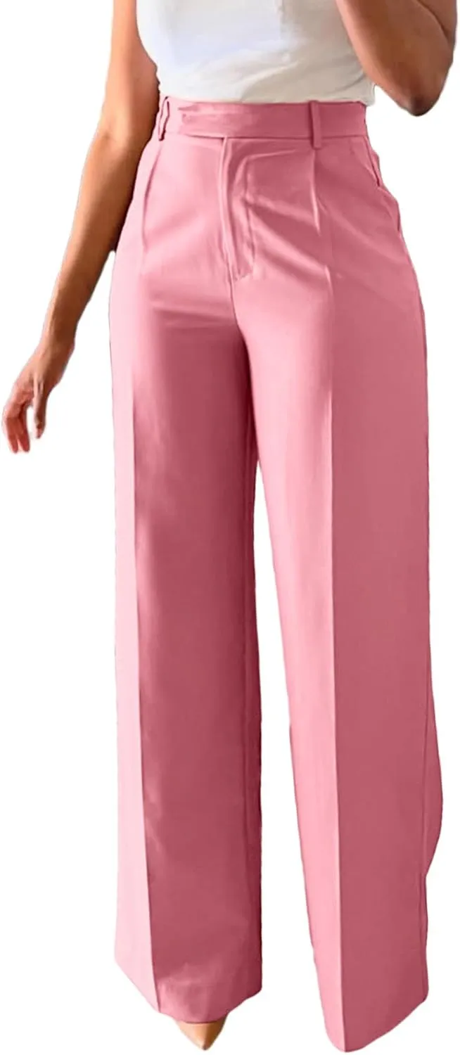 Women's High Waisted Dress Pants Stretchy Business Casual Pants Straight Leg Work Trousers with Pockets