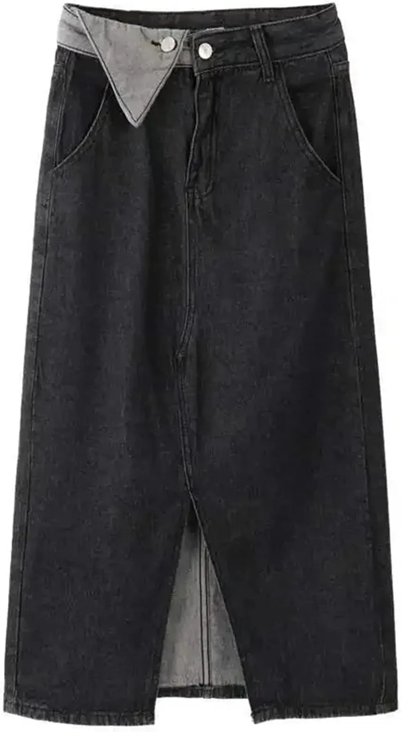 Women's High-Waisted Slimming Denim Skirt  A-Line Side Slit Medium-Length Bodycon Skirt Plus Size Dress