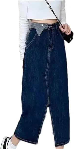 Women's High-Waisted Slimming Denim Skirt  A-Line Side Slit Medium-Length Bodycon Skirt Plus Size Dress