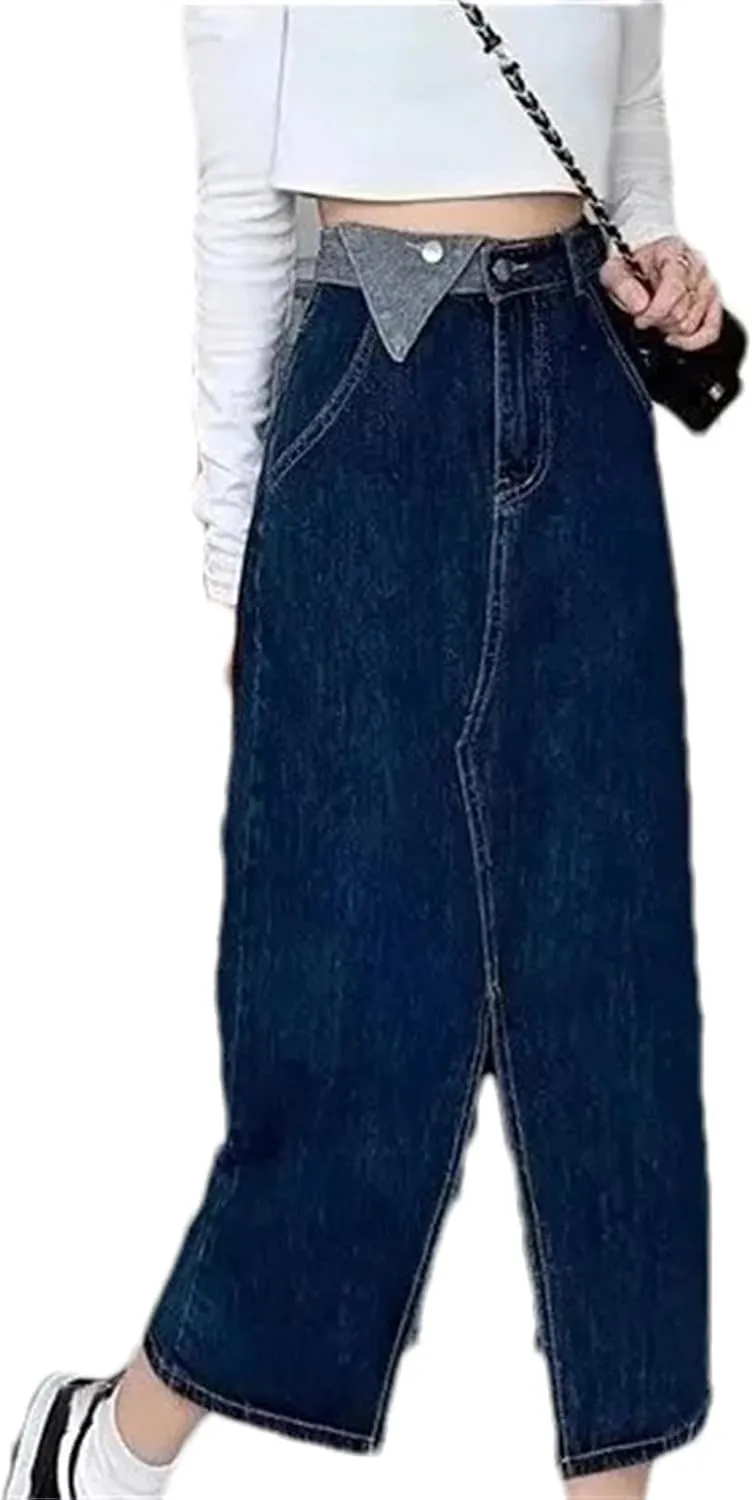 Women's High-Waisted Slimming Denim Skirt  A-Line Side Slit Medium-Length Bodycon Skirt Plus Size Dress