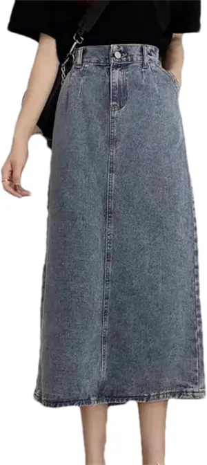 Women's High-Waisted Slimming Denim Skirt  Casual Side Slit Medium-Length Vintage A-Line Skirt Summer Dress