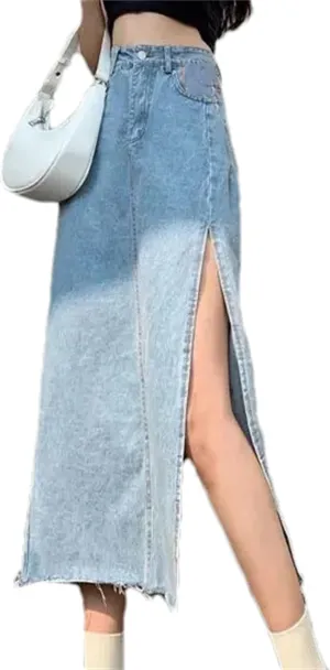 Women's High-Waisted Slimming Denim Skirt  Summer A-Line Bodycon Medium-Length with Side Slit Stretch Jean Skirt