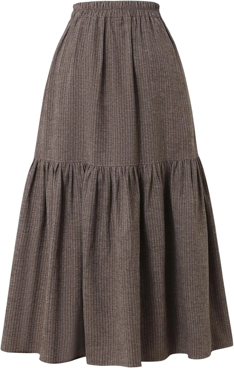 Women's High-Waisted Striped Skirt Elasticated Waist Autumn/Winter Hemline Pleated MIDI Skirt with Side Pockets