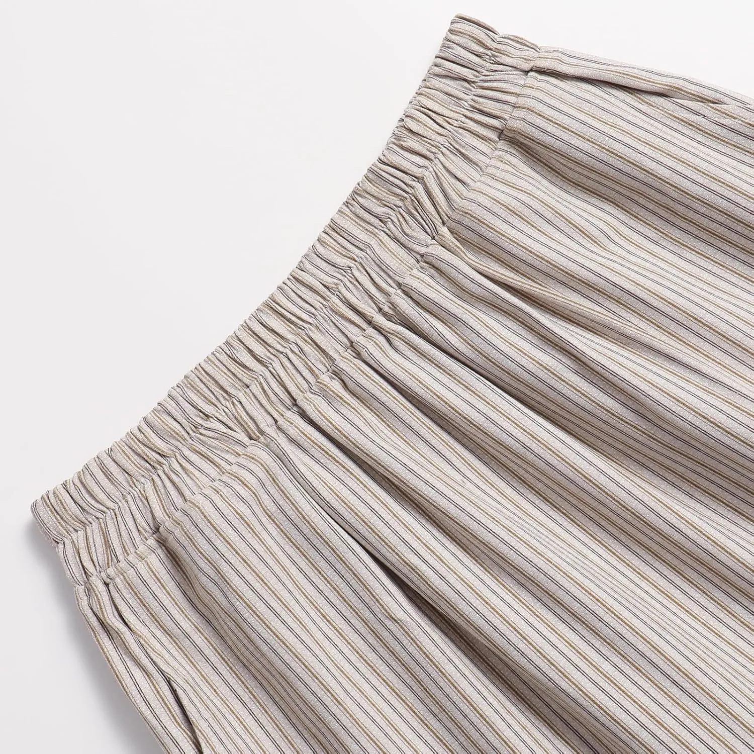 Women's High-Waisted Striped Skirt Elasticated Waist Autumn/Winter Hemline Pleated MIDI Skirt with Side Pockets