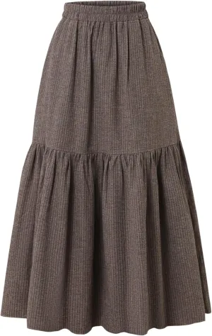 Women's High-Waisted Striped Skirt Elasticated Waist Autumn/Winter Hemline Pleated MIDI Skirt with Side Pockets