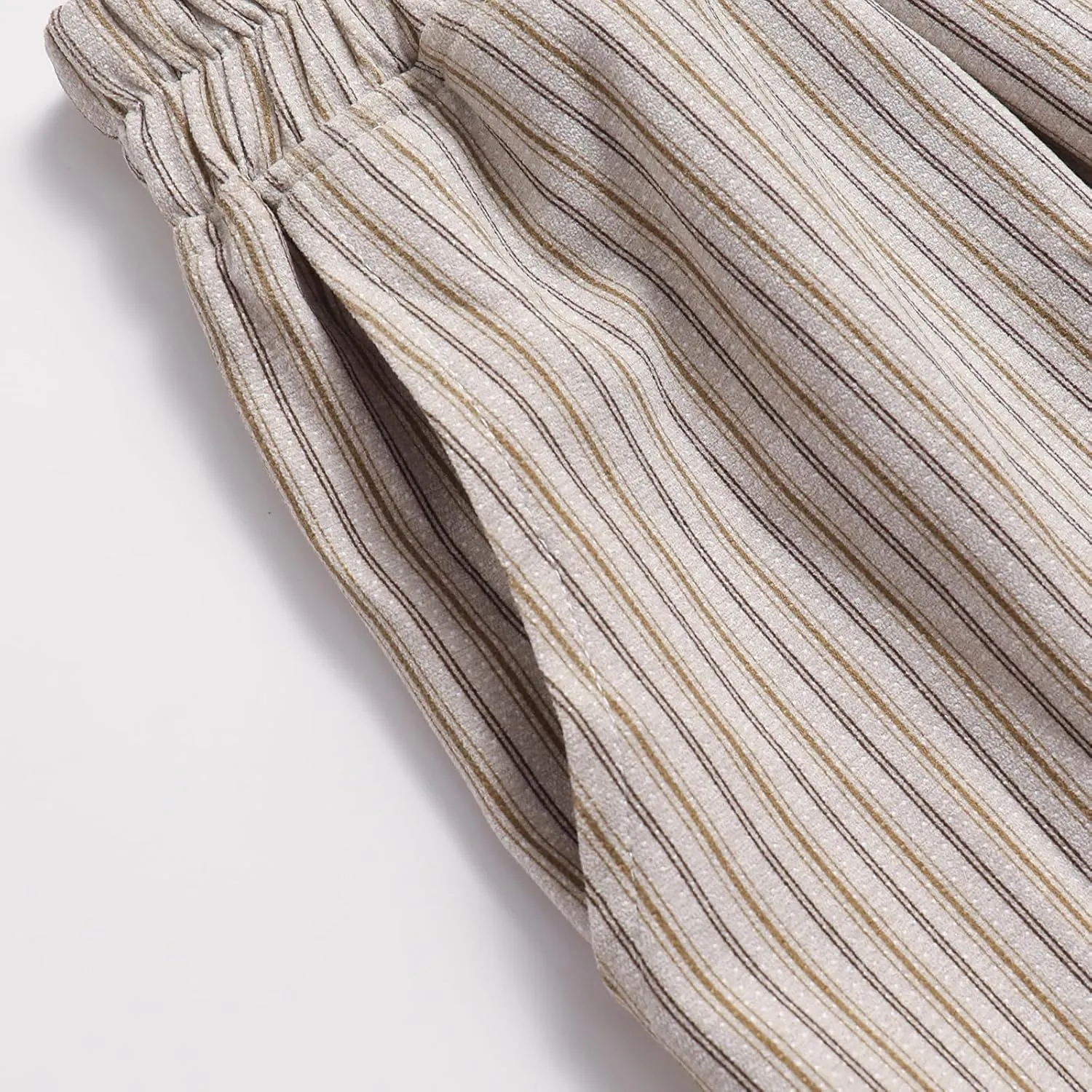 Women's High-Waisted Striped Skirt Elasticated Waist Autumn/Winter Hemline Pleated MIDI Skirt with Side Pockets