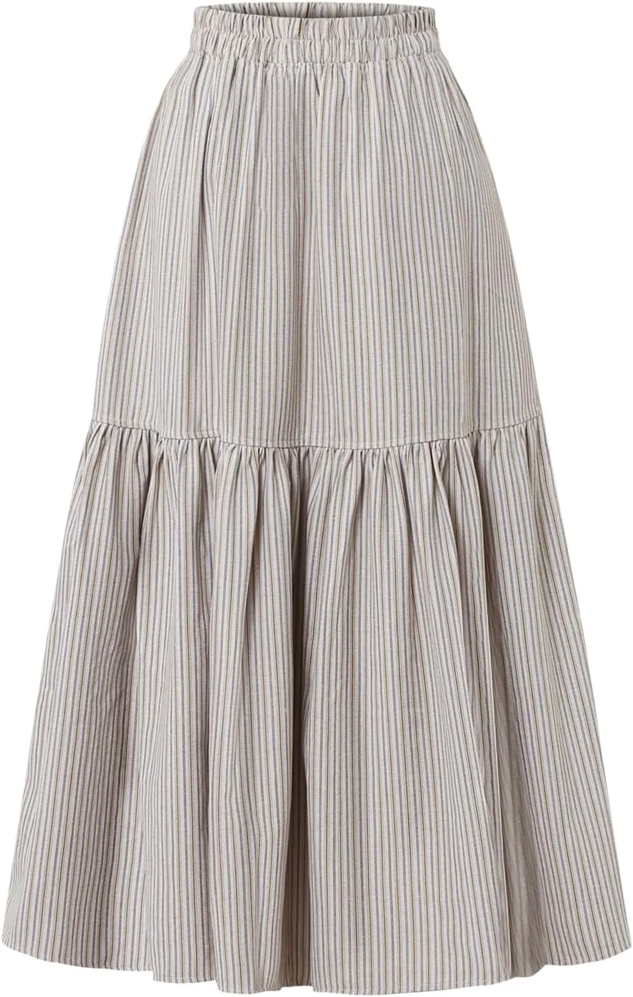 Women's High-Waisted Striped Skirt Elasticated Waist Autumn/Winter Hemline Pleated MIDI Skirt with Side Pockets