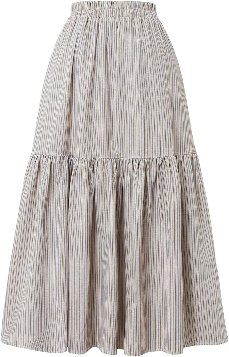 Women's High-Waisted Striped Skirt Elasticated Waist Autumn/Winter Hemline Pleated MIDI Skirt with Side Pockets