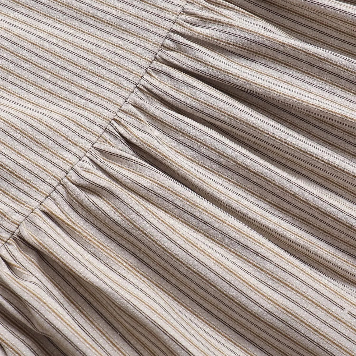 Women's High-Waisted Striped Skirt Elasticated Waist Autumn/Winter Hemline Pleated MIDI Skirt with Side Pockets