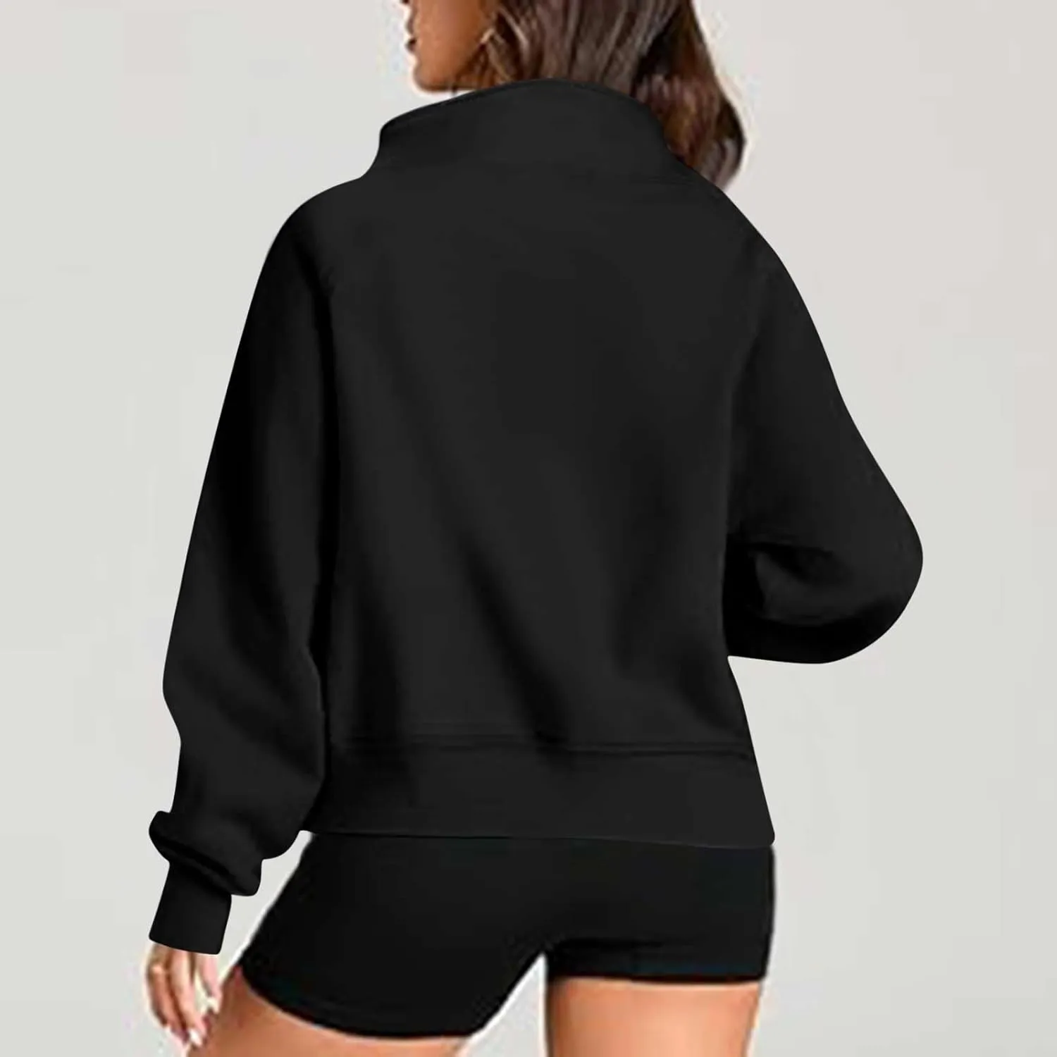 Womens Hoodies 1/2 Zipper Sweatshirts Long Sleeve Crop Tops Fleece Lined Collar Pullover Sweater Thumb Hole Shirts