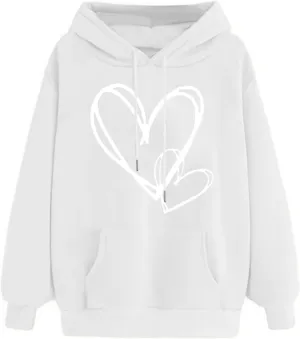 Womens Hoodies Cute Heart Graphic Sweatshirts Fashion Long Sleeve Pullover Teen Girls Casual Soft Tops Fall Outfits