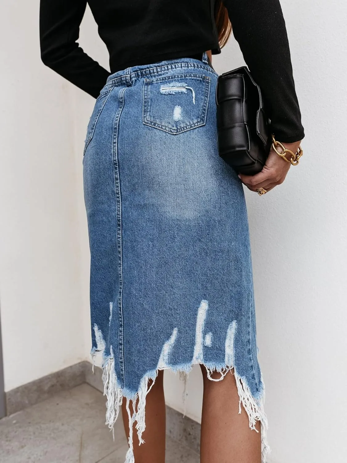 Women's Jean Skirts High Waist Split Denim Skirt Fashion Bodycon Skirt with Pocket Summer Skirt