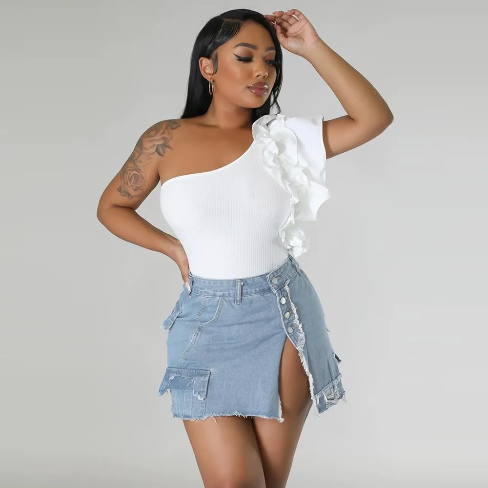 Women's Jean Skirts High Waist Split Denim Skirt Fashion Bodycon Skirt with Pocket Summer Skirt