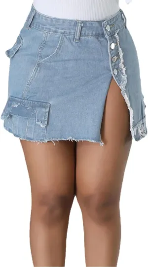 Women's Jean Skirts High Waist Split Denim Skirt Fashion Bodycon Skirt with Pocket Summer Skirt