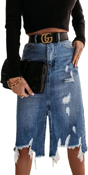 Women's Jean Skirts High Waist Split Denim Skirt Fashion Bodycon Skirt with Pocket Summer Skirt