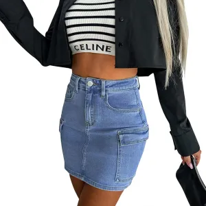 Women's Jean Skirts High Waist Split Denim Skirt Fashion Bodycon Skirt with Pocket Summer Skirt