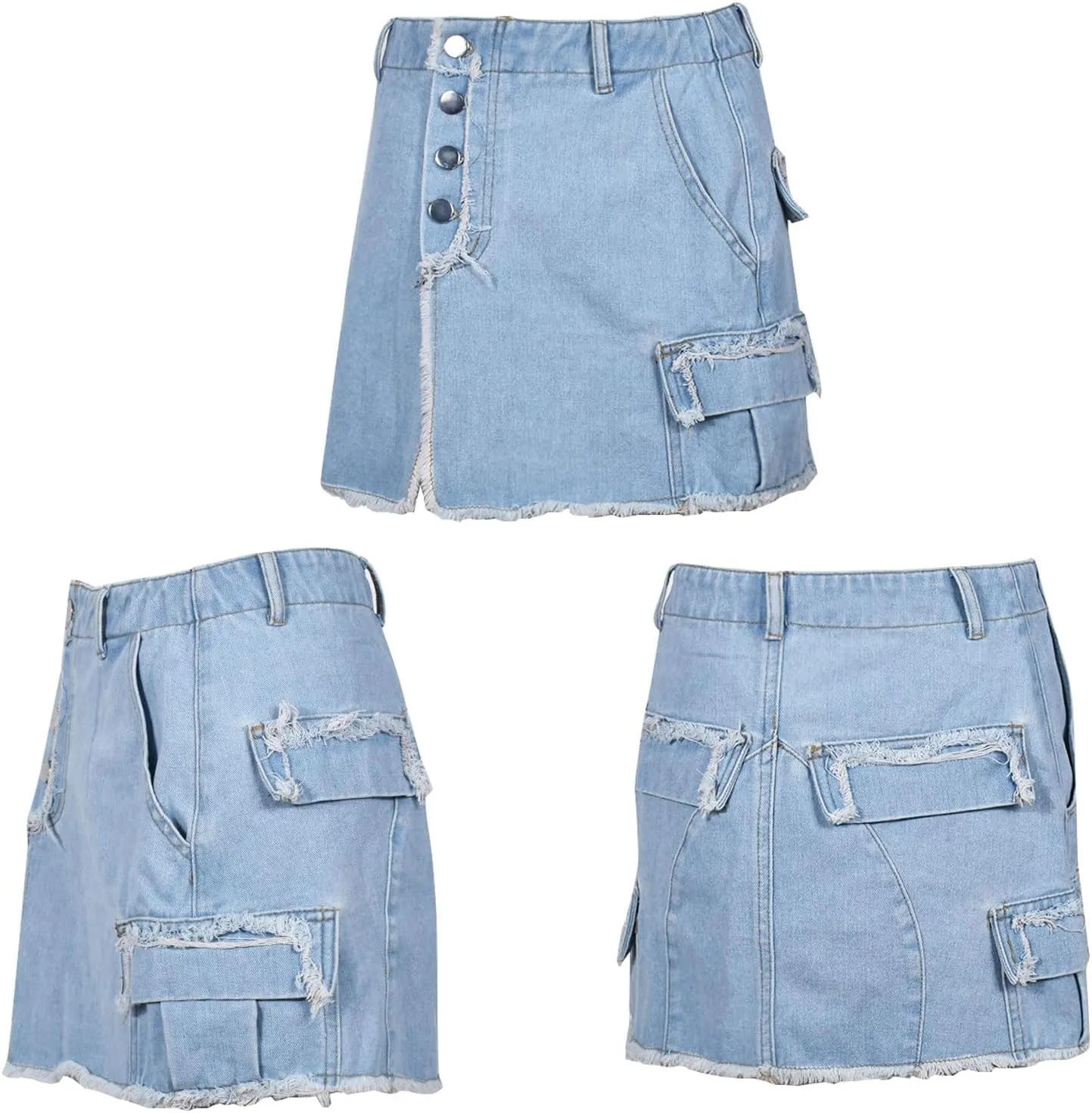 Women's Jean Skirts High Waist Split Denim Skirt Fashion Bodycon Skirt with Pocket Summer Skirt